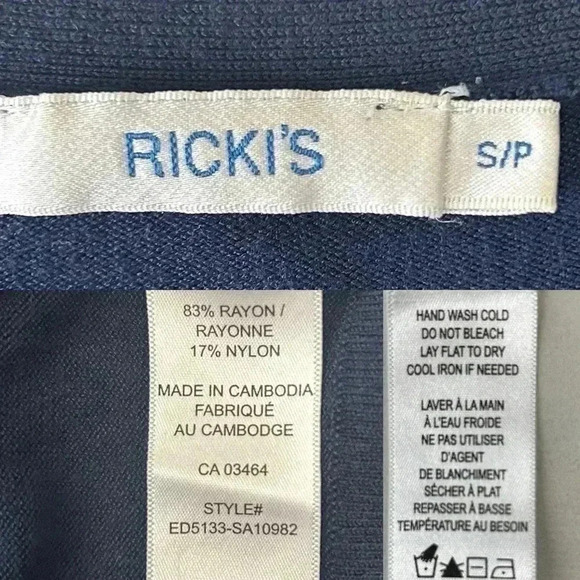Ricki’s Cardigan V Neck Button Front Fitted Blue Size Small - Picture 11 of 16